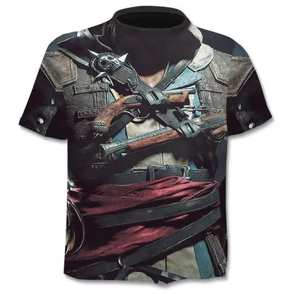 New retro street punk motorcycle men's T-shirt 3D shirt casual fashion hip-hop horror short sleeved round neck men's clothing