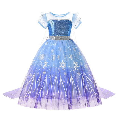 2026 Kids Princess Costume Girls Elsa Anna Dress Carnival Cosplay Snow White Aurora Moana Rapunzel Mermaid Belle Party Outfits