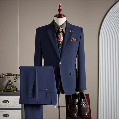 High-quality, Fashionable and Stylish Plus-size Men's Solid-color Suit Set, Men's Three-piece Set, One-button Casual Suit