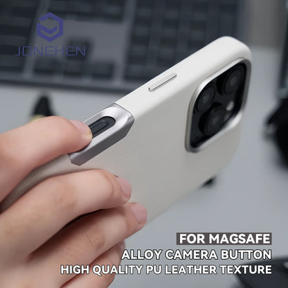 زر كاميرا من الألومنيوم لهاتف iPhone 16 Pro Max، جراب جلدي صلب من السبائك، غطاء مقاوم للصدمات مع شحن لاسلكي مغناطيسي لـ MagSafe