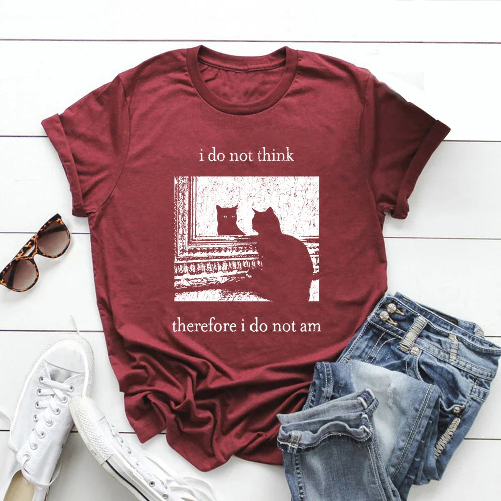 I Do Not Think Therefore I Do Not Am T-shirt Funny Cat Shirt Grunge Tshirt Vintage Unisex T-Shirts Goth Shirt Streetwear Tops