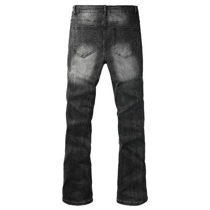 Men's Boot Cut Denim Jeans Gray Black High-Quality Cotton Pants Classic Slim Stretch Flared Trousers
