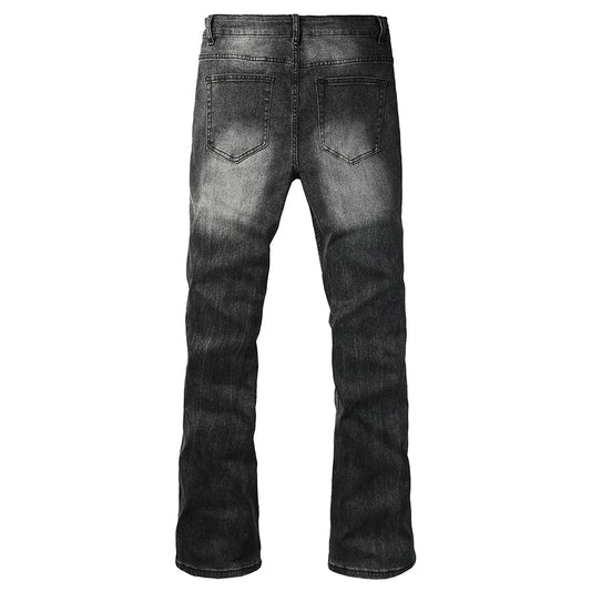 Men's Boot Cut Denim Jeans Gray Black High-Quality Cotton Pants Classic Slim Stretch Flared Trousers