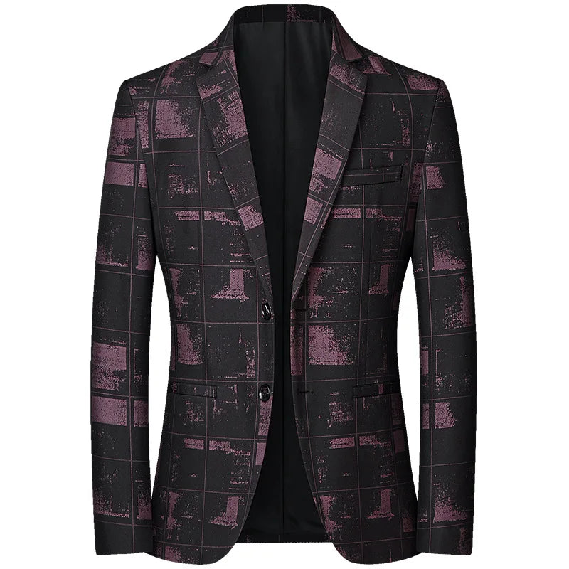 Fashion Print Slim Fit Men's Blazers Outerwear Business Casual Suit Jacket For Men Spring Autumn Korean Style Wedding Coats Man