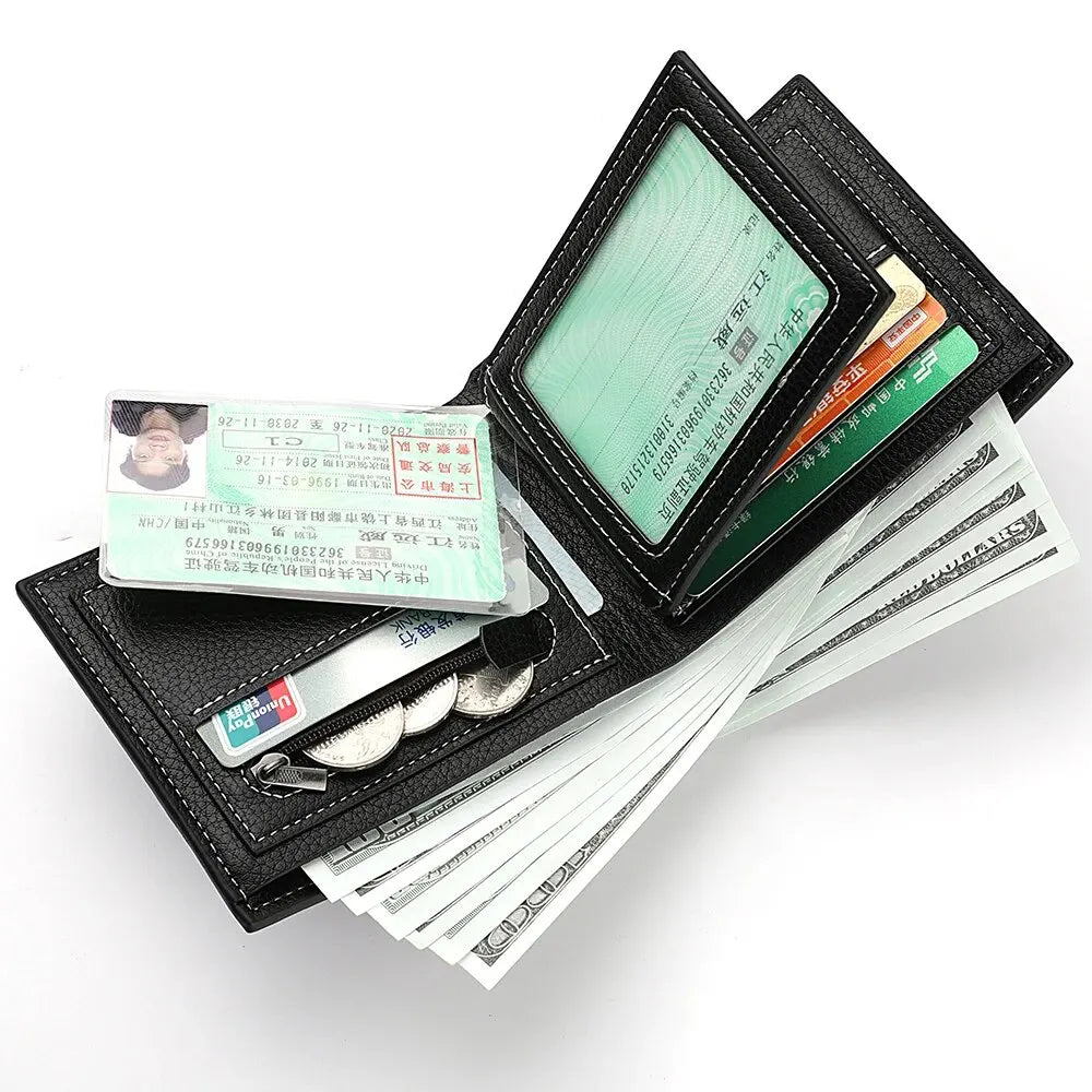 Nouveau Portefeuille Homme Porte-Cartes de Crédit Fermeture Éclair Porte-Monnaie Motif Litchi Haute Qualité Portefeuille Court d'Affaires Pour Hommes