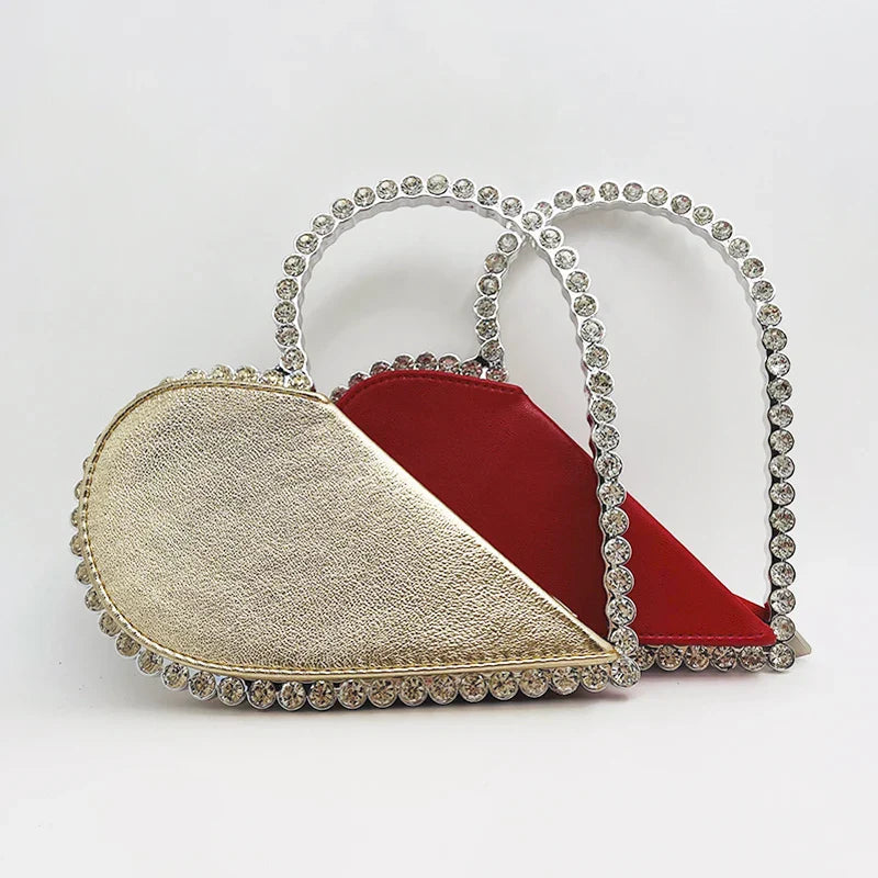 Diamond Red Heart Evening Clutch Women's Designer Chic RhinestoneBlack Wallet Wedding Party Sac A Main Heart Handbag for Woman