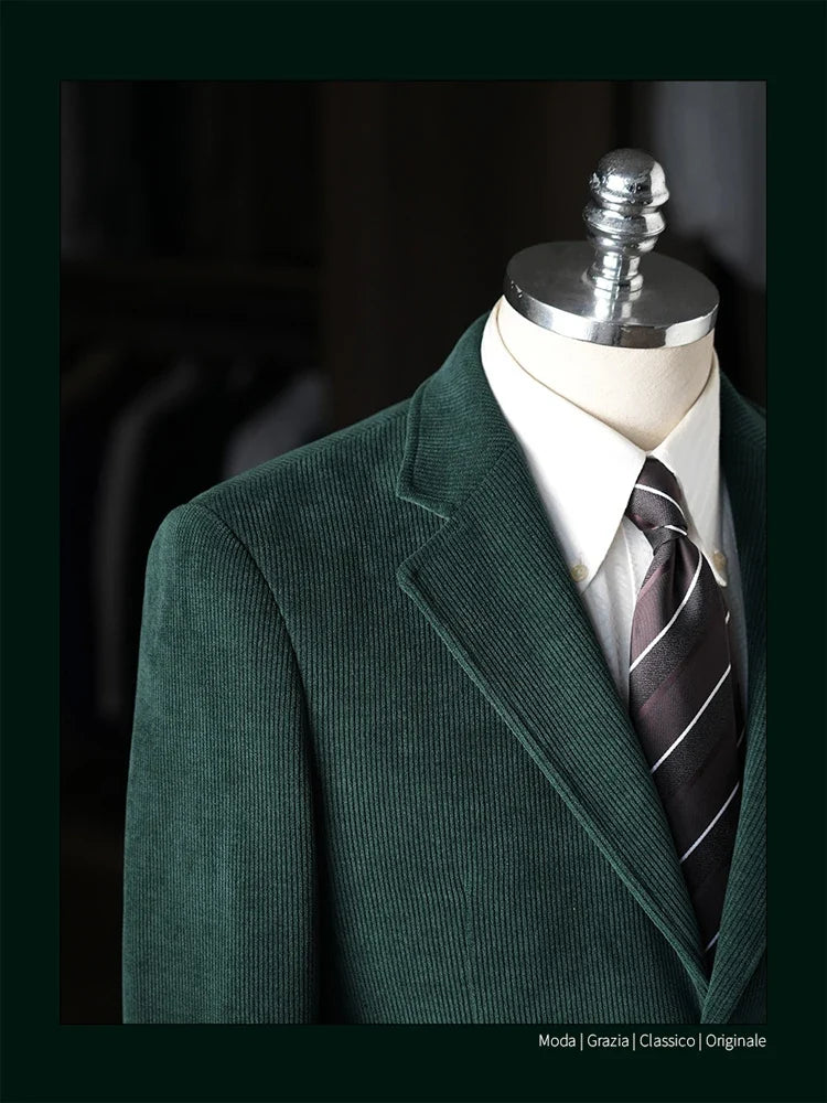 High-Quality Corduroy Men Suits 1 Pieces Classic Casual Single Breasted Groom Tuxedos Tailor Made Jackets Male Blazers Costume