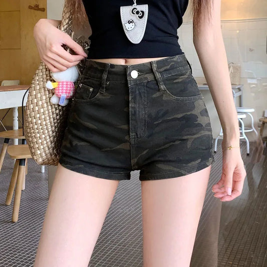 Camouflage Denim Shorts for Women Ultra-Short High-Waisted Slimming Short Jeans Female Y2K Streetwear Sexy Tights Hot Shorts