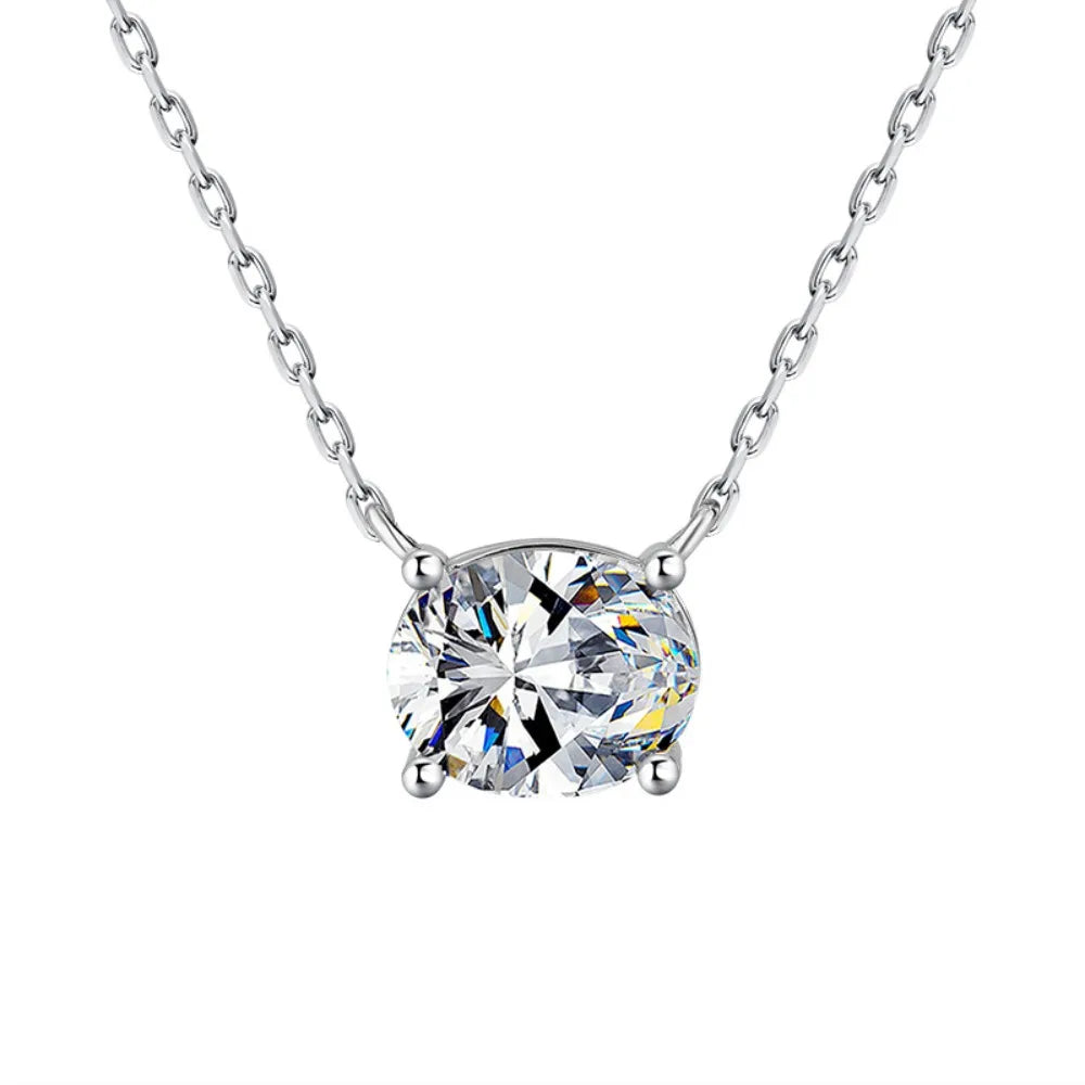 East West Oval Cut Moissanite Pendant Necklace for Women 1/2carat Solitaire Diamond Neck Chain 925 Sterling Silver Fine Jewelry