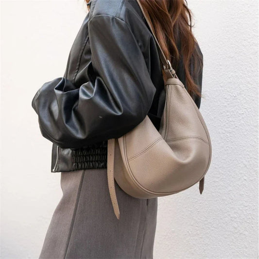 Slouchy Genuine Leather Hobo Bags For Women Luxury Cowhide Soft Crescent Shoulder Bag Crossbody Work Purses Handbags
