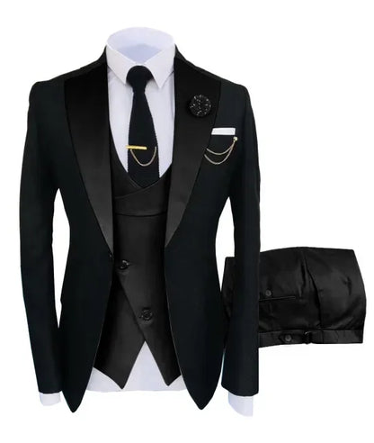 New Costume Slim Fit Men Suit Slim Fit Business Suits Groom Black Tuxedos For Formal Wedding Suit Jacket Pant Vest 3 Pieces