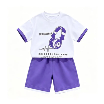 Fashion Stylish Kids Boys Top and Bottom Set Summer Tracksuit Streetwear Children New Trend Short Sleeve Clothes Suit Age 5-14 Y
