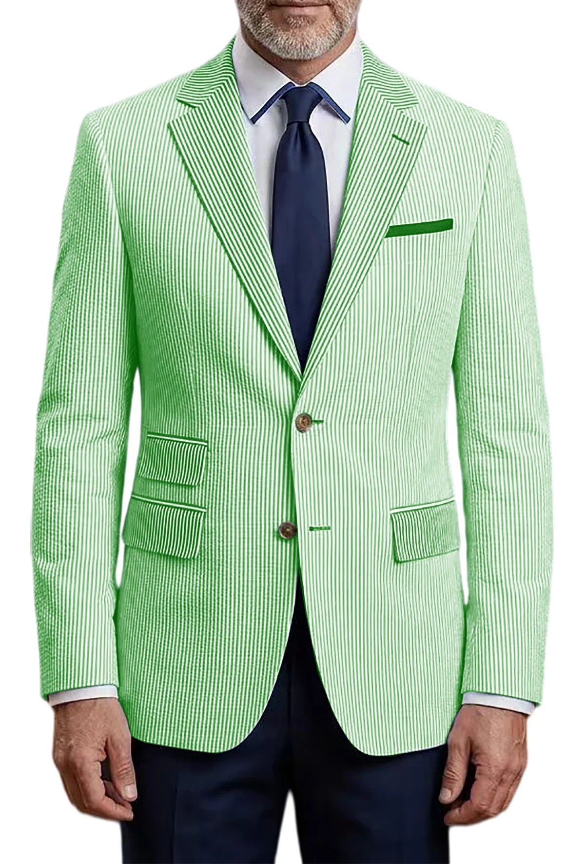 Men's Striped Seersucker Blazer Slim Fit Casual Suit Jacket Formal Business Coat Breathable Spring Summer Streetwear Outerwear