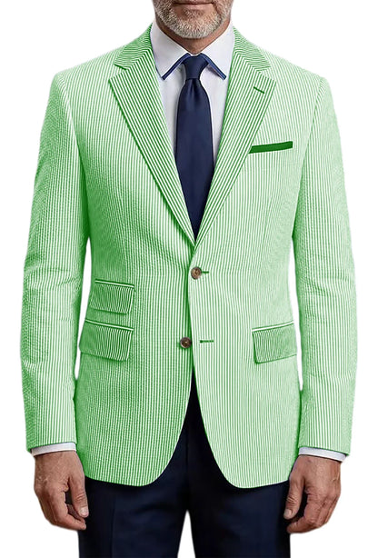 Men's Striped Seersucker Blazer Slim Fit Casual Suit Jacket Formal Business Coat Breathable Spring Summer Streetwear Outerwear