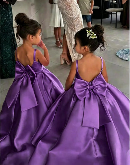 Ivory Flower Girl Dress With Bow Strap Mini Bridal Wedding Dress Kids Ball Gown 1st Communion Frock Customized Vestidos De Noiva