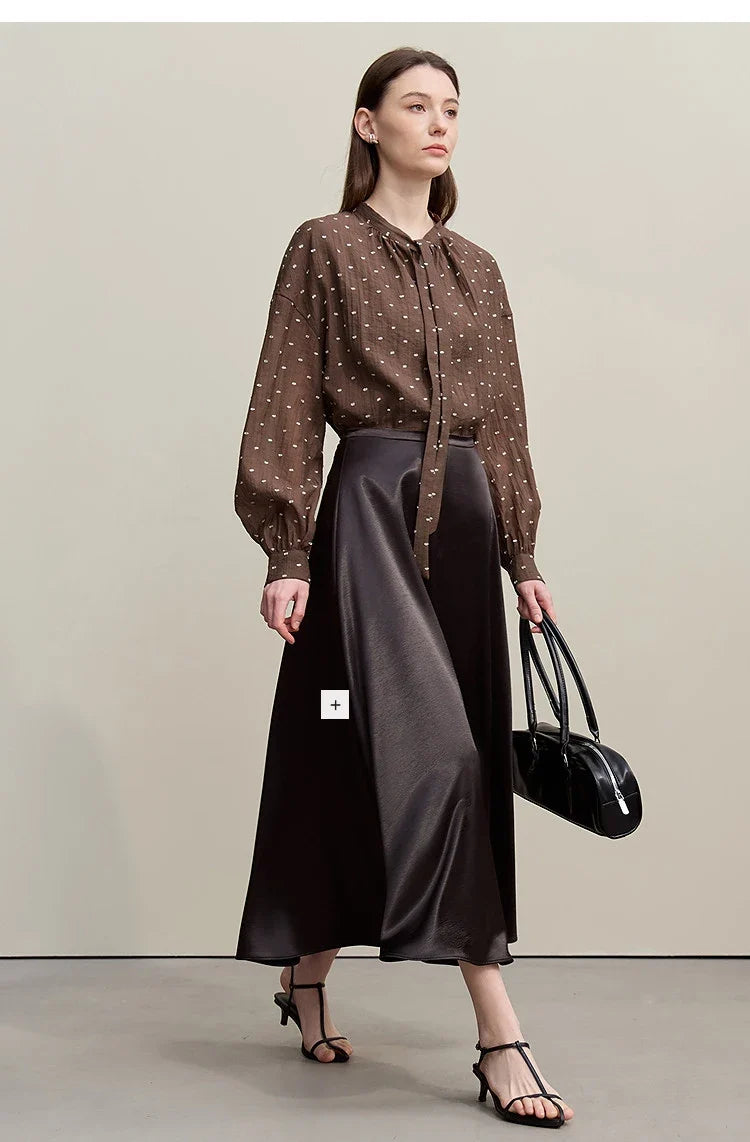 Women's Shirt 2026 Autumn New Polka Dot Chiffon Shirt Multi-Way Ribbon Women's Oversized Drop Shoulder Casual Tops 12641098