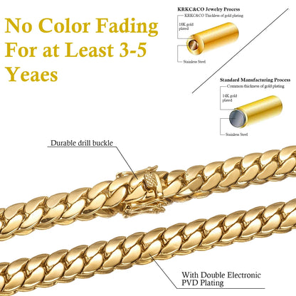 Hip Hop Bling Gold Cuban Link Chain Necklace For Men, Rapper Style Tank Chain Jewelry, Trendy Whip Chain Necklace