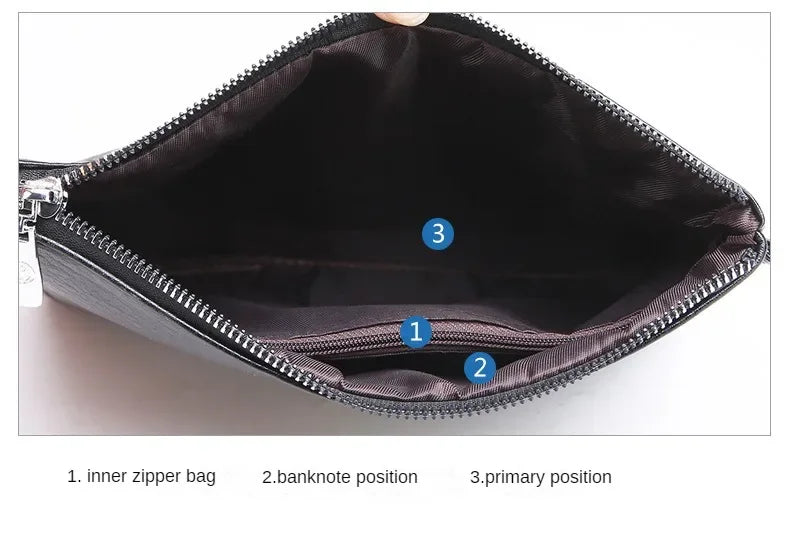 Nouvelle Pochette pour Homme Style Business Grand Portefeuille en Cuir PU Souple Homme avec Dragonne Sac Élégant Décontracté et Tendance Sac à Main Pochette Homme
