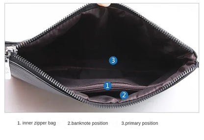 Nouvelle Pochette pour Homme Style Business Grand Portefeuille en Cuir PU Souple Homme avec Dragonne Sac Élégant Décontracté et Tendance Sac à Main Pochette Homme