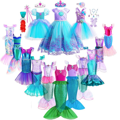 Mermaid Dress Girls Kids Cosplay Dresses Princess Costume Perform Clothes Birthday Party Halloween Clothing