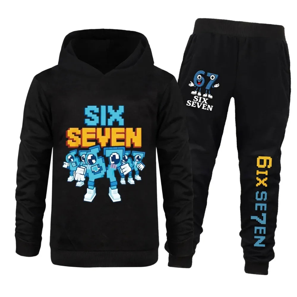 Spring Autumn Six Seven 67 Print Children Hoodies Set Kids Fashion Sportsuit Boys Long Sleeves Pants Suit 2 Piece Trouser Set