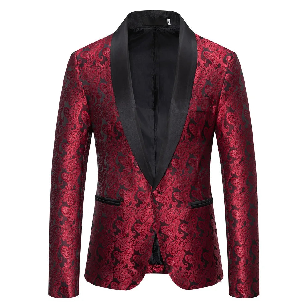 2026 New Men's Red Cashew Flower Blazer, Wedding Party Dress Jacket, White Blue Black Brands Blazers Coat, S M L XL XXL