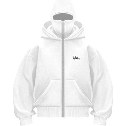 Balaclava Men Zip Hoodie Winter Warm Casual Sweatshirt Y2K with Hooded Face Mask Zipper Design Sports Jacket Outdoor Activities