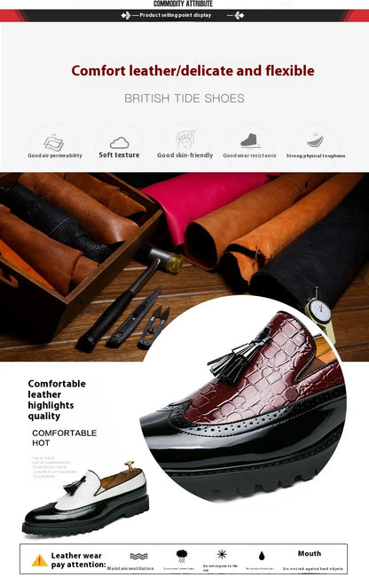 2026 new lazy man slip-on bean shoes men's business casual crocodile print 46 large size fringed leather shoes men