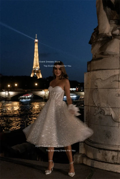 Glitter Long Wedding Dresses Sweetheart Sleeveless Prom Dresses Tulle Bridal Gowns Bride Robes Vestidos De Novia Evening