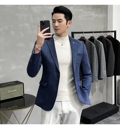Plus Size 4XL-M Autumn Deerskin Velvet Jackets Blazer 6 Color Men Business Slim Blazers Hommes Casual Wedding Tuxedo Suit Coat