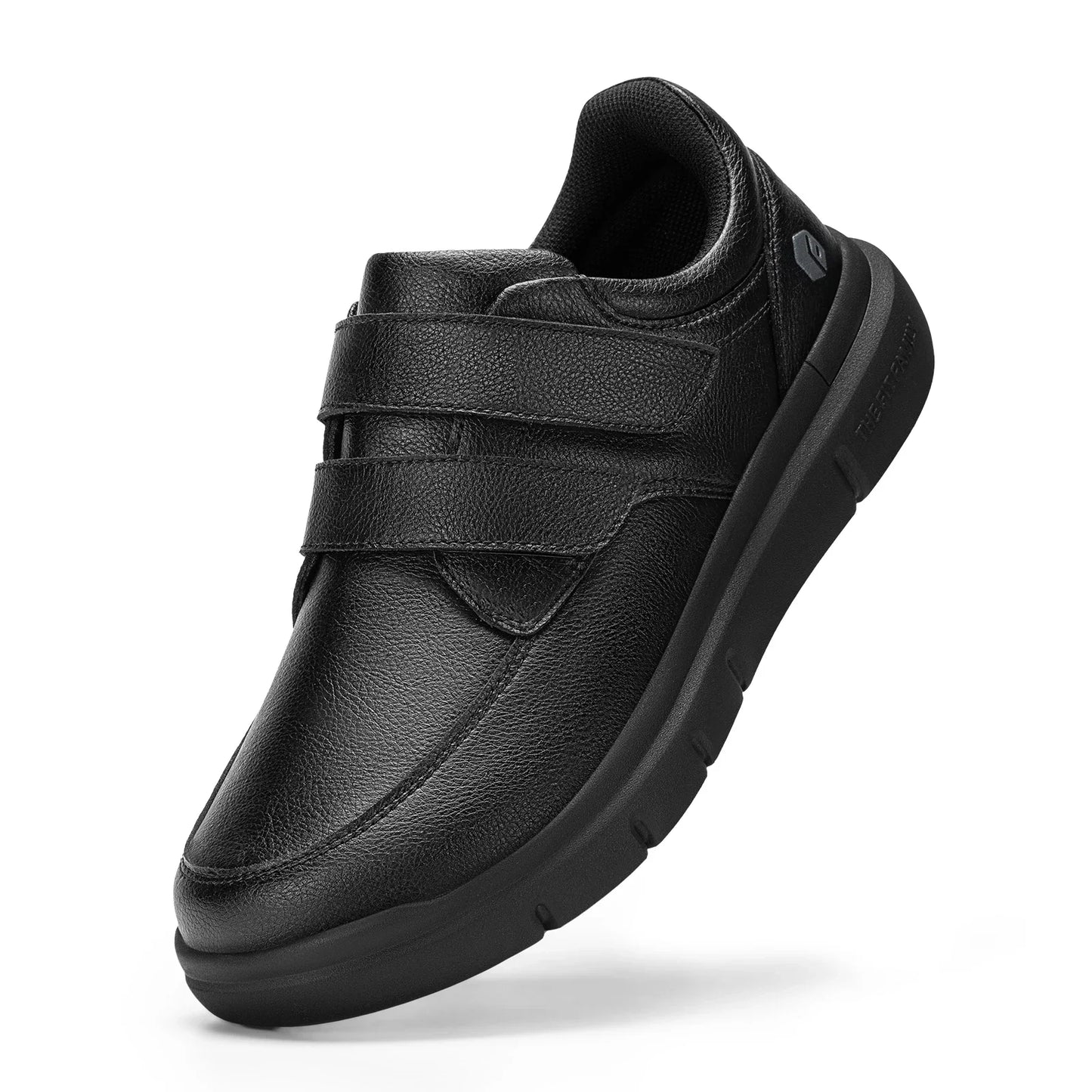 Men'S Wide Walking Shoes Hook And Loop Comfortable Leather Business Shoes Orthopedic Diabetic Shoes For Swollen Feet