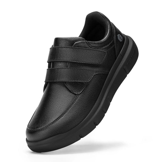Men'S Wide Walking Shoes Hook And Loop Comfortable Leather Business Shoes Orthopedic Diabetic Shoes For Swollen Feet