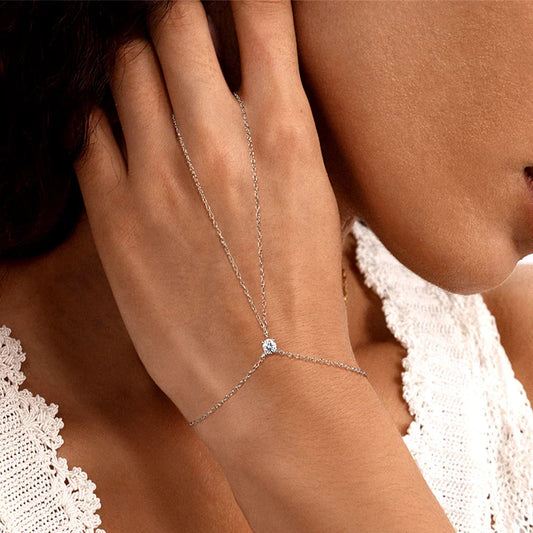 Bracelet de bague en moissanite 4mm pour femme, en argent sterling S925, couleur D, diamant de laboratoire, chaîne de doigt solitaire, bijoux raffinés, cadeaux