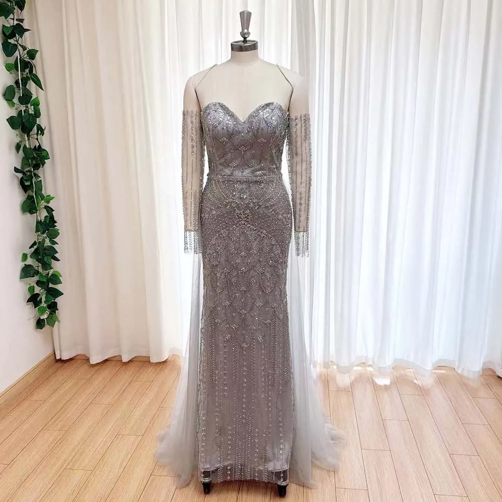 Beaded Mermaid Evening Dress for Women 2026 Elegant High Neck Long Sleeves for Women Wedding Party Gown Customized
