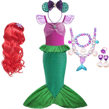 Mermaid Ariel Girls Dress Short Sleeve Tulle Cosplay Princess Costume Carnival Party Girl Princess Dress Party Dresses For Girls
