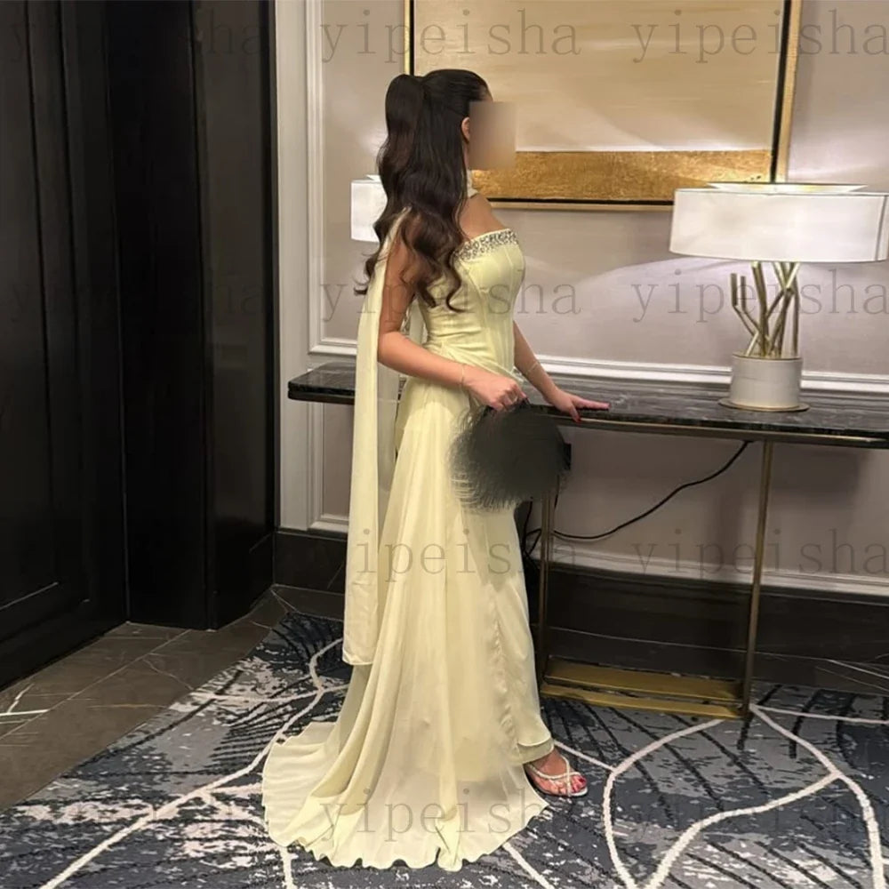 Customized Strapless Evening Dresses Pleat rhinestone Beading Draped Straight ProM Gown Modern Long Chiffon Backless Party Dress