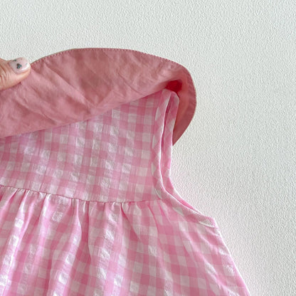 2026 New Summer Sweet Style Kids Dress Pink Watermelon Plaid Dress for Girls Sleeveless Lightweight Children Clothes