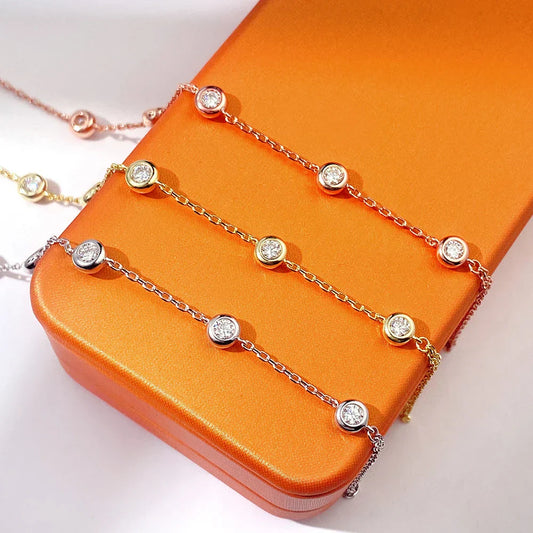 Bracelets en moissanite ronde de 3 mm avec lunette pour femmes, chaîne réglable de 14 à 21 cm, certifié GRA, en argent s925, bracelet à bulles en diamant