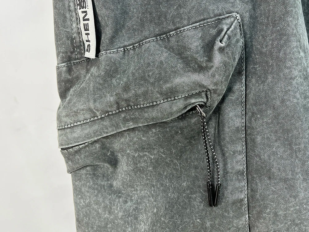 High Quality Snow Wash Distressed Cargo Pants Men Korean Fashion Plus Size Harem Pants Streetwear Joggers Casual Baggy Trousers