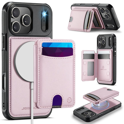 2 في 1 محفظة جلد مغناطيسية حافظة فتحات بطاقات لهاتف iPhone 17 Pro Max 16 15 Plus 14 13 12 11 مع مسند هوائي وغطاء حقيبة Magsafe