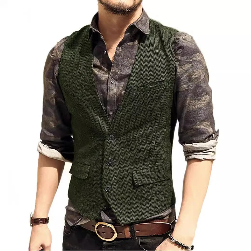 Black Men's Blazer Vest Euro Size Vintage Vests Man Single Breasted Outerwear Men's Suits Vest Spring Autumn Herringbone Vest