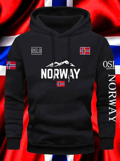 NORWAY printing Autumn winter models Men's Fleece windproof Warm Cotton Oversized Hoodie Outdoor Commuter Men's High Elastic top