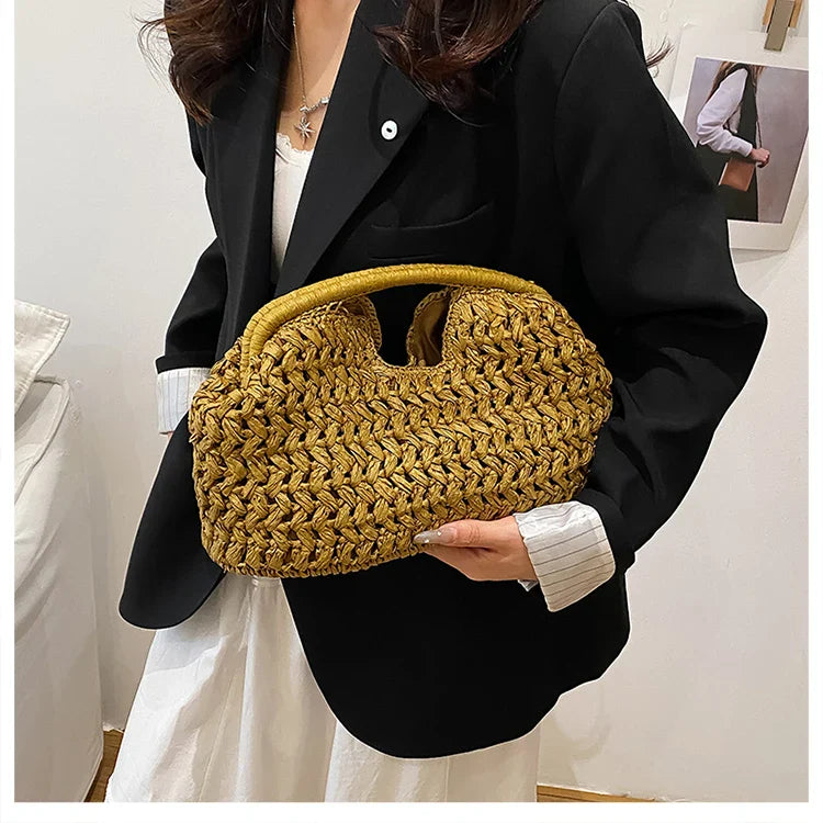 New Summer Beach Bag for Women Clutch Bag Luxury Designer Straw Bags Tote Handbag Fashion Woven Rattan Bags Female Travel Purse