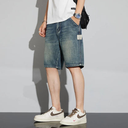 Summer Vintage Denim Shorts Men's Fashion Straight Casual Loose Streetwear Bermuda Jeans Male Short Pants Streetwear