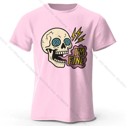 Men's I Am Fine Printed T-Shirt 100% Cotton Oversized Sarcastic Graphic Tees for Women Summer Tops Mood Streetwear