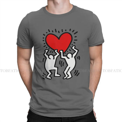 Haring Geometric Graffiti Heart Retro T Shirt Punk Men's Tees Summer Cotton Clothing Harajuku O-Neck TShirt