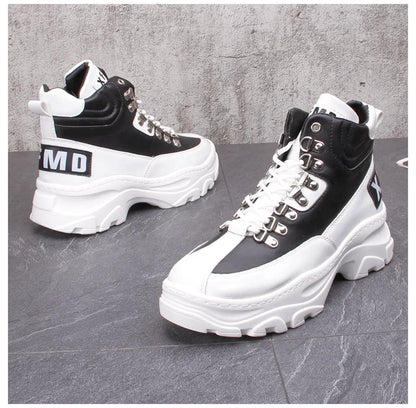 White High Top Board Boots for Men Thick Soled Men Boots with Elevated Height Inside Outdoor Casual Versatile High-top Shoes