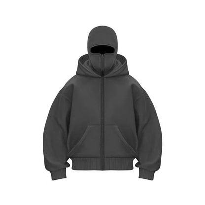 Balaclava Men Zip Hoodie Winter Warm Casual Sweatshirt Y2K with Hooded Face Mask Zipper Design Sports Jacket Outdoor Activities
