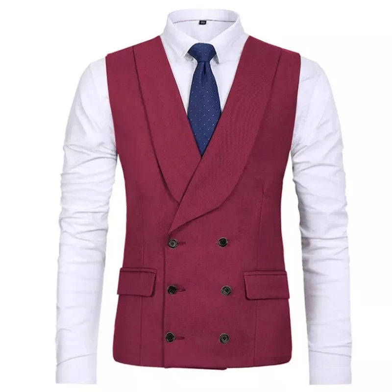 Men Vest Gray Double Breasted Casual Business Waistcoat Jacket Formal Slim For Groosmen Wedding Banquet Suit