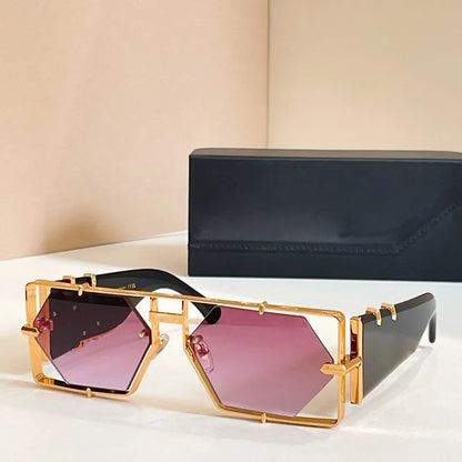 Hexagon 004 Desinger Brand Sunglasses Men Women Metal Thick Acetate Luxury Square Classical Outdoor Solar Shades UV400 with Case